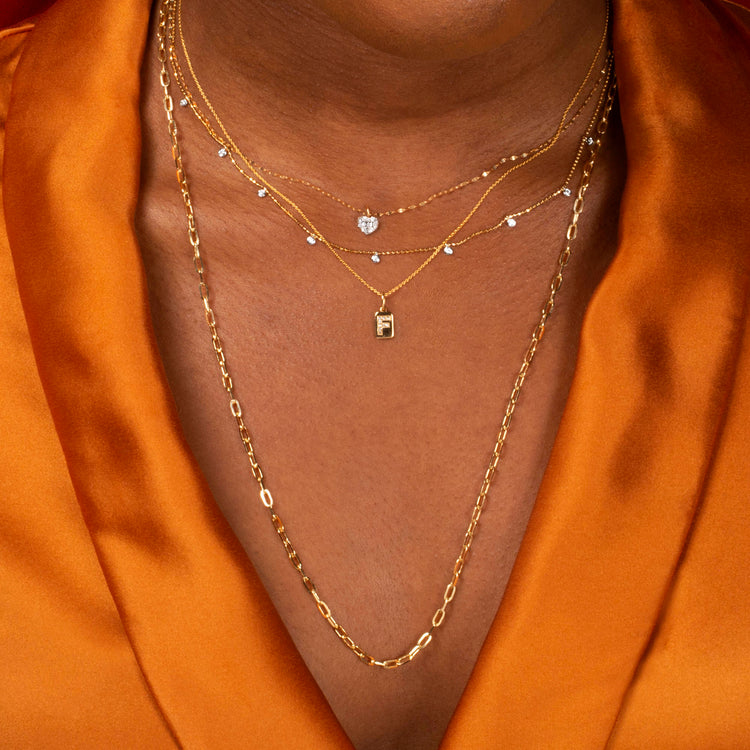 Image of 10K Yellow Gold Dainty Papaerclip Necklace with Stone and Strand Necklaces