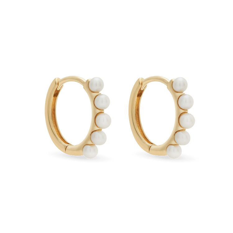 Stone and Strand 14K Yellow Gold Dainty Dive Deep Pearl Huggies Side Image