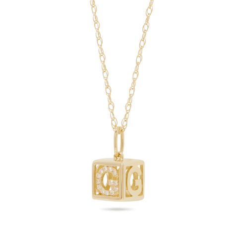 Stone and Strand 10K Yellow Gold Diamond Baby Block Necklace Close Up G Image