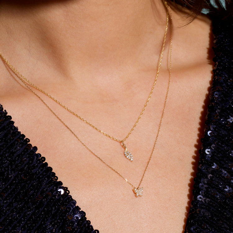 Image of 14K Yellow Gold Diamond Butterfly Pendant with Stone and Strand Necklaces