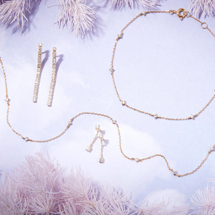 Still life image of Teeny Diamond Drizzle Necklace with Stone and Strand solid gold jewelry