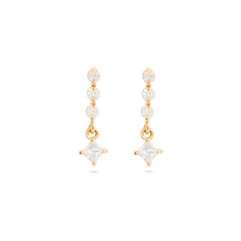 Stone and Strand 10K Yellow Gold Teeny Diamond Line Princess Earrings Front Image