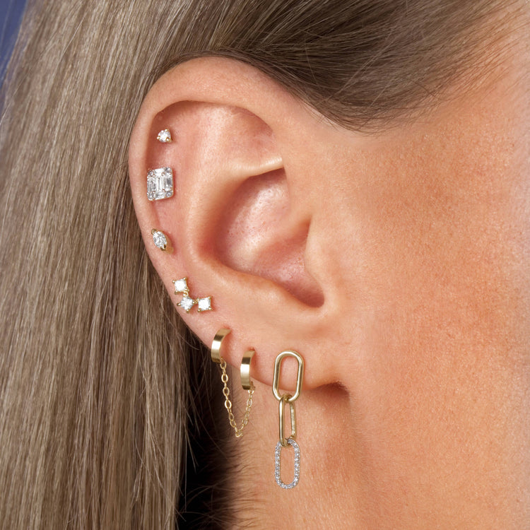 Image of 10K Yellow Gold Small Diamond Linked Up Earrings with Stone and Strand Earrings