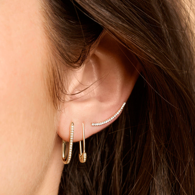 Image of 10K Yellow Gold Small Diamond Oval Earrings with Stone and Strand Earrings