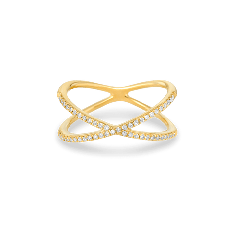 Stone and Strand 10K Yellow Gold Diamond Pave X Ring Front Image