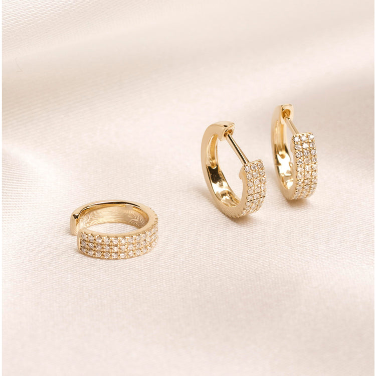 Still life image of Diamonds On Diamonds Ear Cuff with Stone and Strand solid gold jewelry