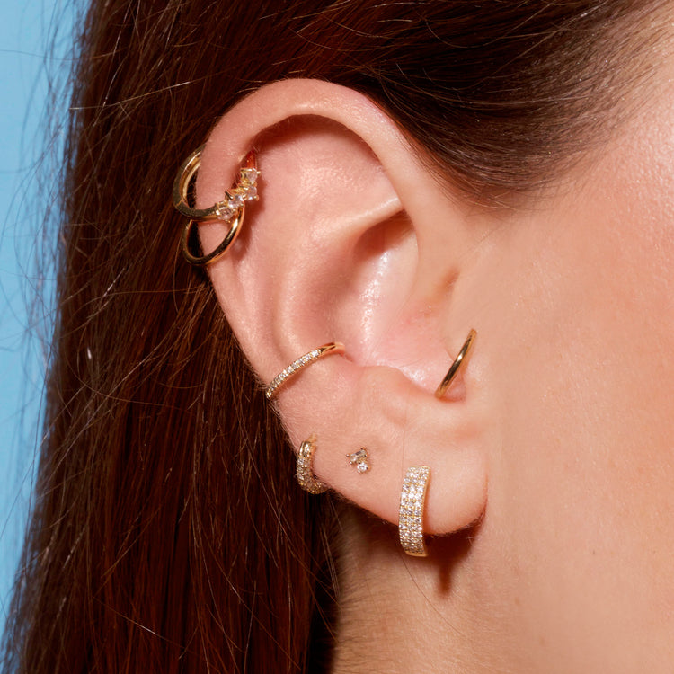 Image of 10K Yellow Gold Large Diamonds On Diamonds Huggie Earrings with Stone and Strand Earrings