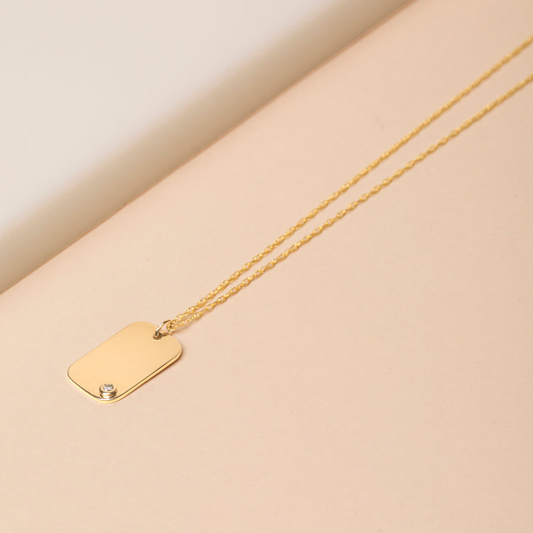 Dog Tag with Teeny Diamond Pendant
