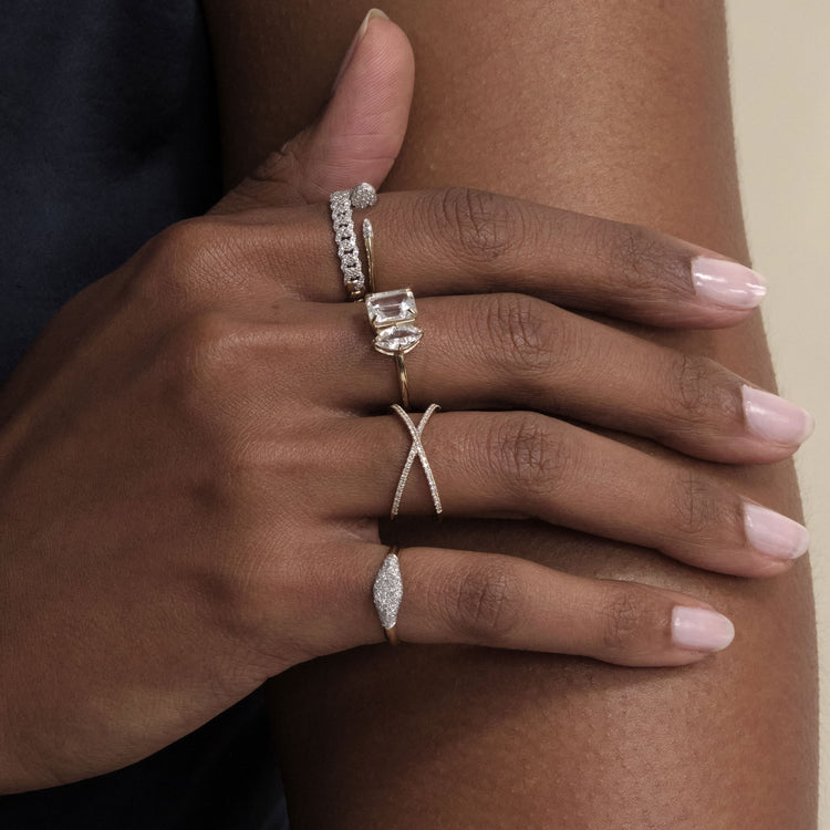 Image of 10K Yellow Gold Double Date Toi Et Moi Topaz Ring with Stone and Strand Rings