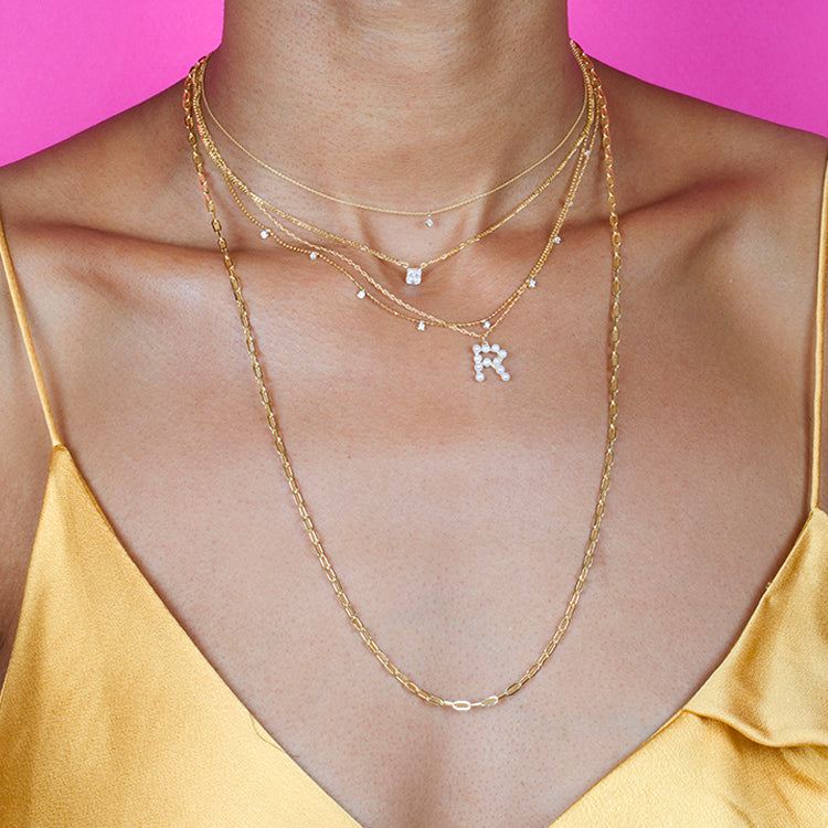 Image of 10K Yellow Gold Dainty Papaerclip Necklace with Stone and Strand Necklaces