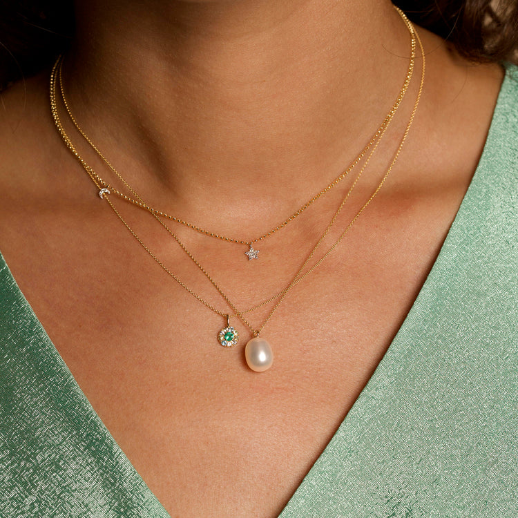 Image of 14K Yellow Gold Elliptical Pearl Pendant Necklace with Stone and Strand Necklaces