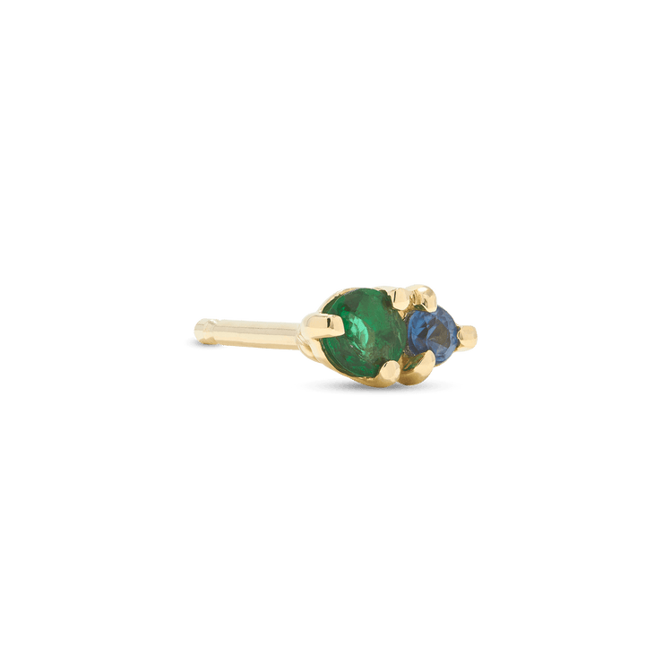 Stone and Strand 10K Yellow Gold Emerald and Blue Sapphire Buddy Stud Side Image