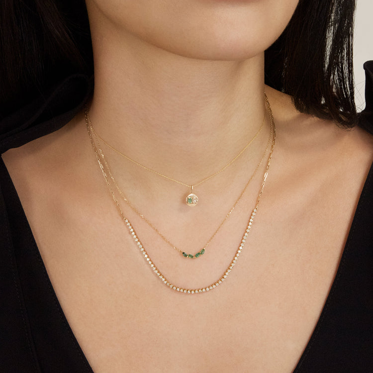 Image of 10K Yellow Gold Emerald Luxe Mini Medallion Necklace with White Diamond with Stone and Strand Necklaces
