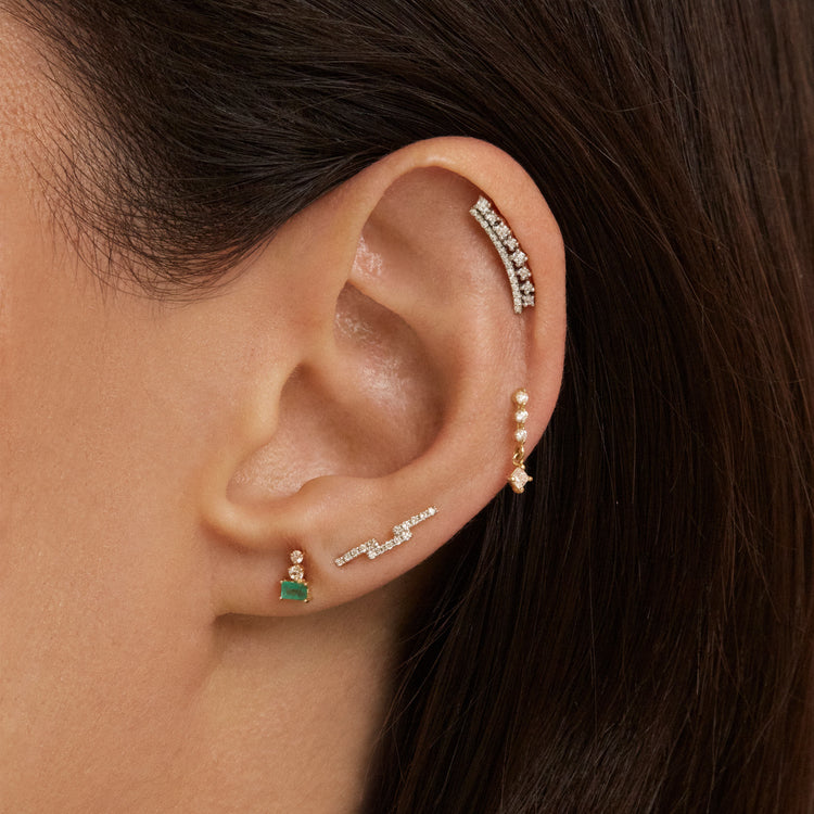 Image of 10K Yellow Gold Emerald Triple Stacked Stud with Stone and Strand Earrings