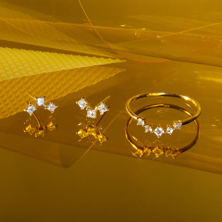 Still life image of Empress Diamond Earrings with Stone and Strand solid gold jewelry