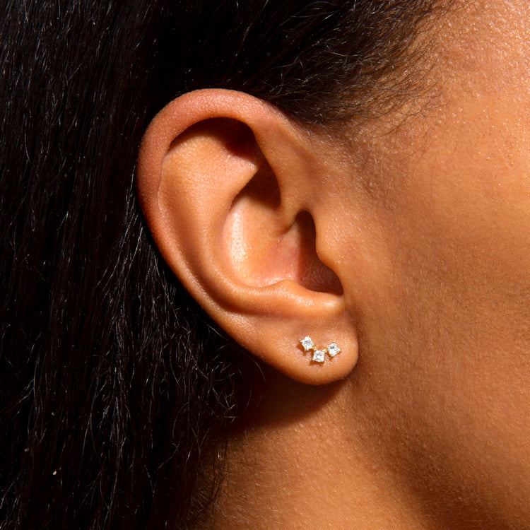 Image of 10K Yellow Gold Empress Diamond Earrings on Models Ear