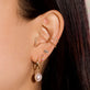 Image of 14K Yellow Gold Elliptical Pearl Huggies with Stone and Strand Earrings