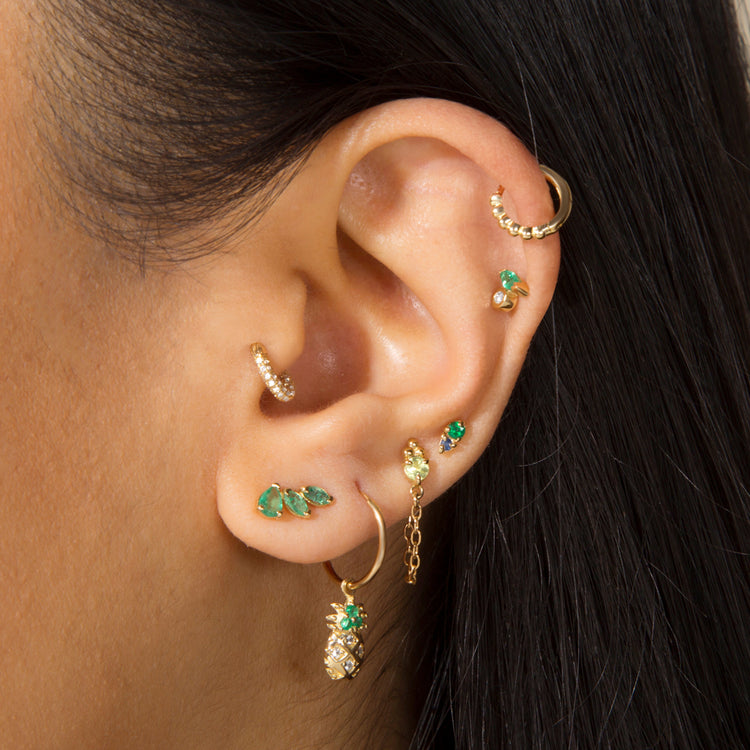Image of 10K Yellow Gold Emerald and Sapphire Buddy Stud with Stone and Strand Earrings