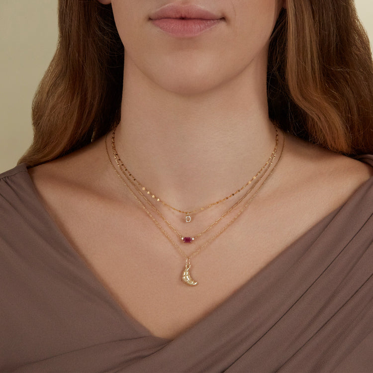 Image of 10K Yellow Gold Fairy Box Croissant Charm with Stone and Strand Necklaces