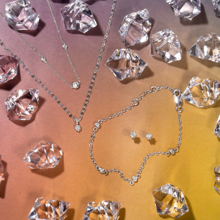 Still life image of Fairy Lights Diamond Studs with Stone and Strand solid gold jewelry