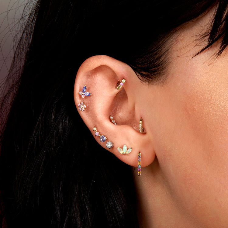 Image of Sterling Silver Fairy Lights Diamond Studs with Stone and Strand Earrings