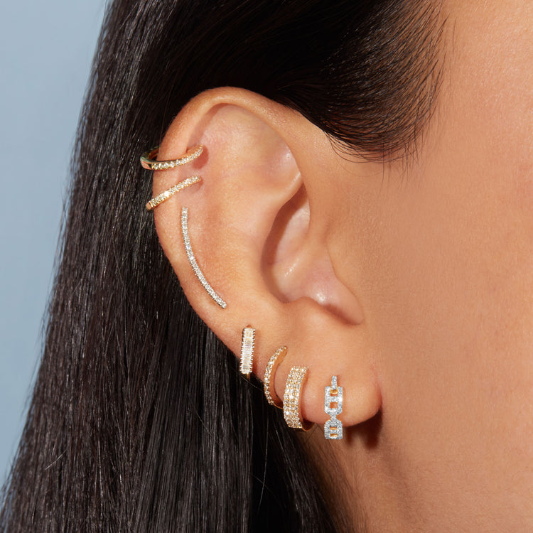 Image of 10K Yellow Gold Fine Diamond Maritime Huggies with Stone and Strand Earrings