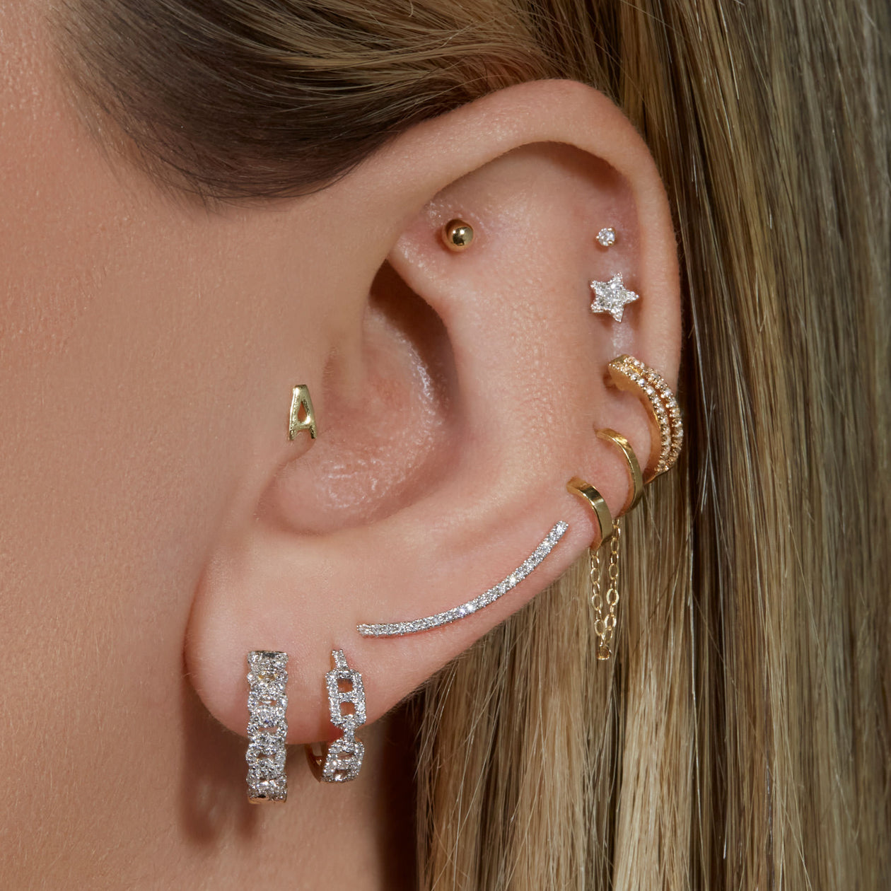 Fine Diamond Pave Chain Huggies STONE AND STRAND