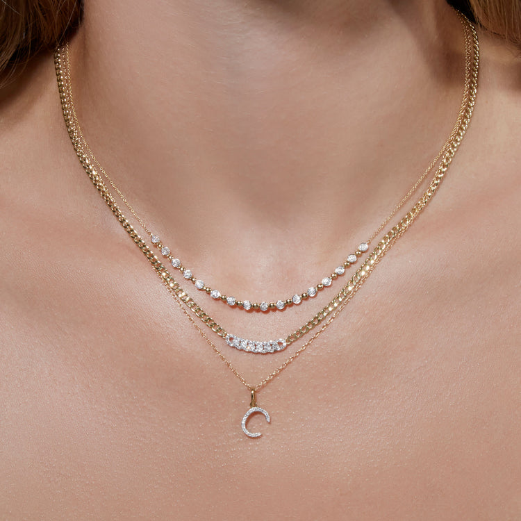 Image of 10K Yellow Gold Fine Diamond Pave Curb Chain Necklace with Stone and Strand Necklaces
