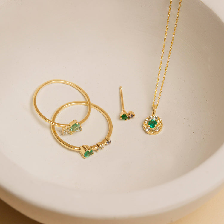 Still life image of Medium Floating Emerald Pendant Necklace with Stone and Strand solid gold jewelry