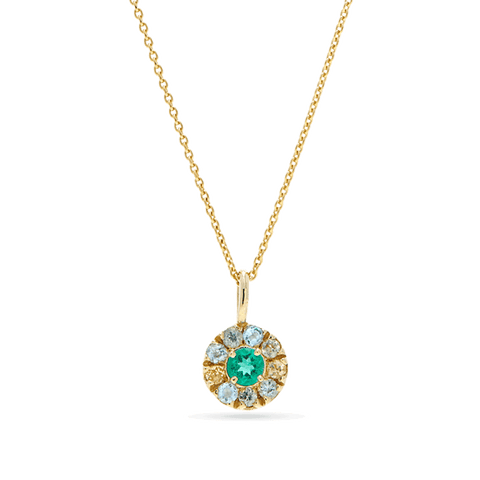 Stone and Strand 10K Yellow Gold Medium Floating Emerald Pendant Necklace Close Up Image