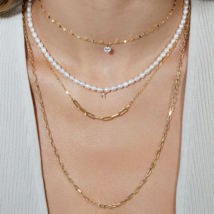 Freeform Pearl Diamond Initial Necklace