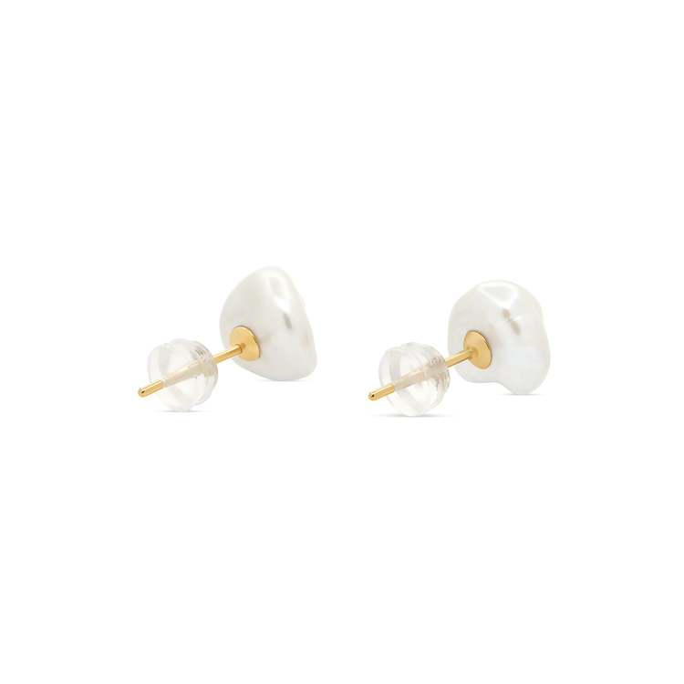 Stone and Strand 14K Yellow Gold Freeform Pearl Studs Rear Image