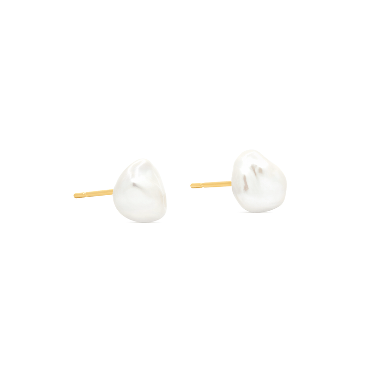 Stone and Strand 14K Yellow Gold Freeform Pearl Studs Side Image