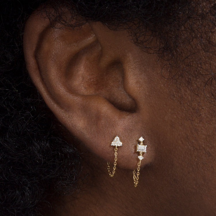 Image of 10K Yellow Gold Front To Back Pillar Stud with Stone and Strand Earrings