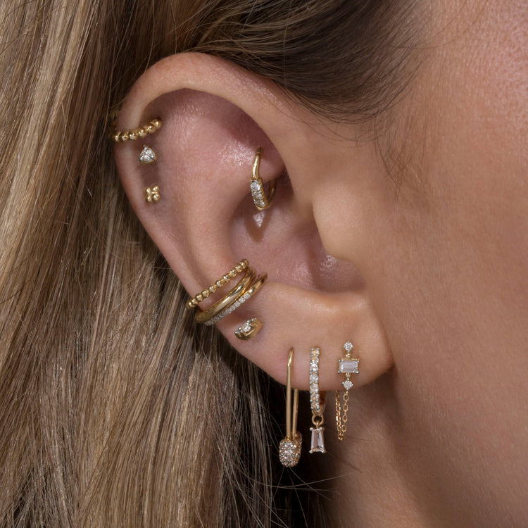 Image of 10K Yellow Gold Front To Back Pillar Stud with Stone and Strand Earrings