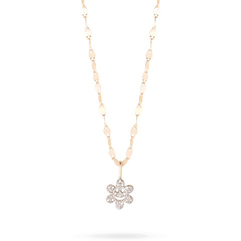 Stone and Strand 10K Yellow Gold Fun Flower Diamond Choker Necklace Close Up Image