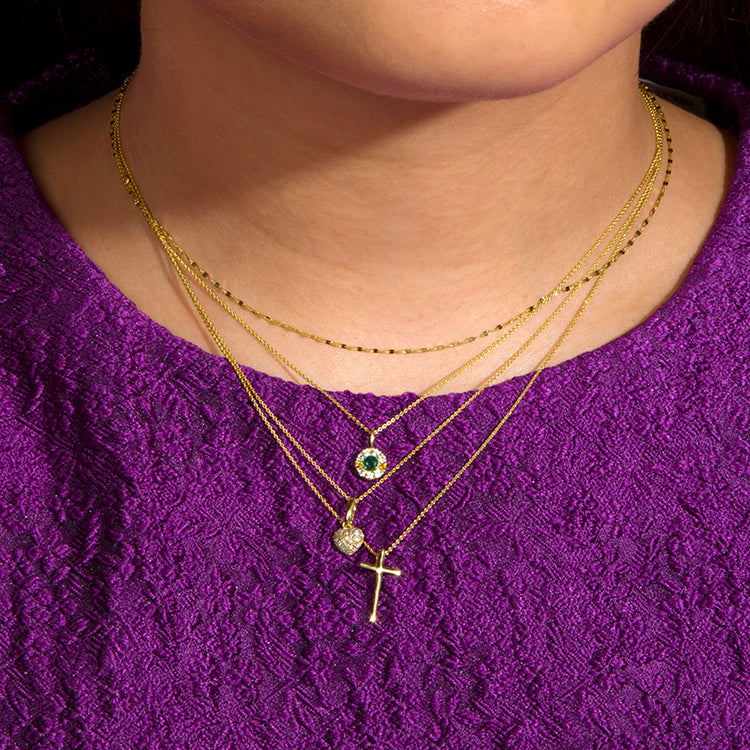 Image of 10K Yellow Gold Medium Floating Emerald Pendant Necklace with Stone and Strand Necklaces