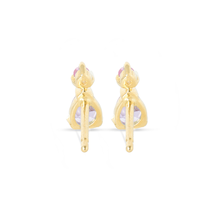 Stone and Strand 10K Yellow Gold Geranium Buddy Studs with Pink Sapphire and Tanzanite Rear Image