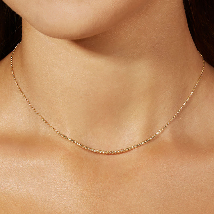 Image of 14K Yellow Gold Glitter in the Sky Choker on Models Neck