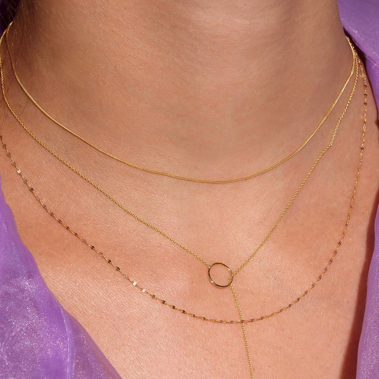 Image of 14K Yellow Gold Ultra Fine Gold Chain Choker with Stone and Strand Necklaces