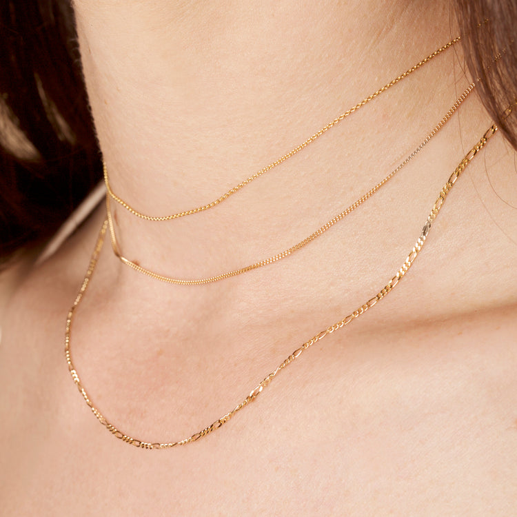 Image of 14K Yellow Gold Ultra Fine Gold Chain Choker with Stone and Strand Necklaces