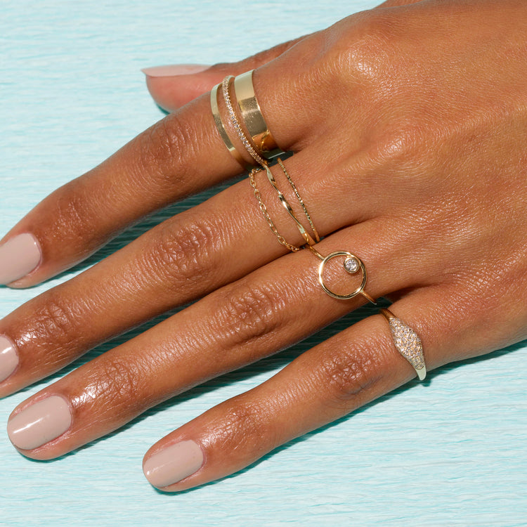 Image of 10K Yellow Gold Gold Cigar Band with Stone and Strand Rings