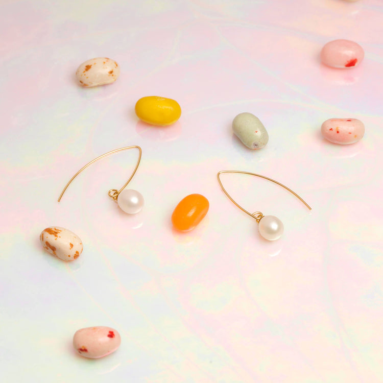 Gold Filled Elliptical Pearl Hook Earrings