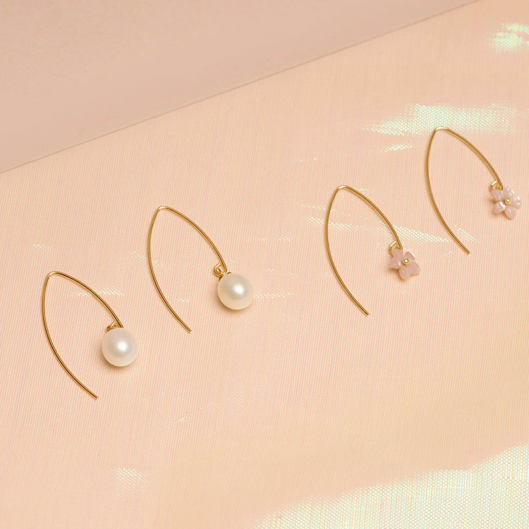 Gold Filled Elliptical Pearl Hook Earrings