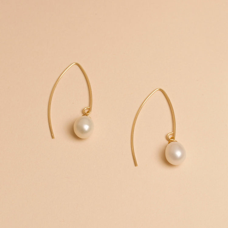 Gold Filled Elliptical Pearl Hook Earrings