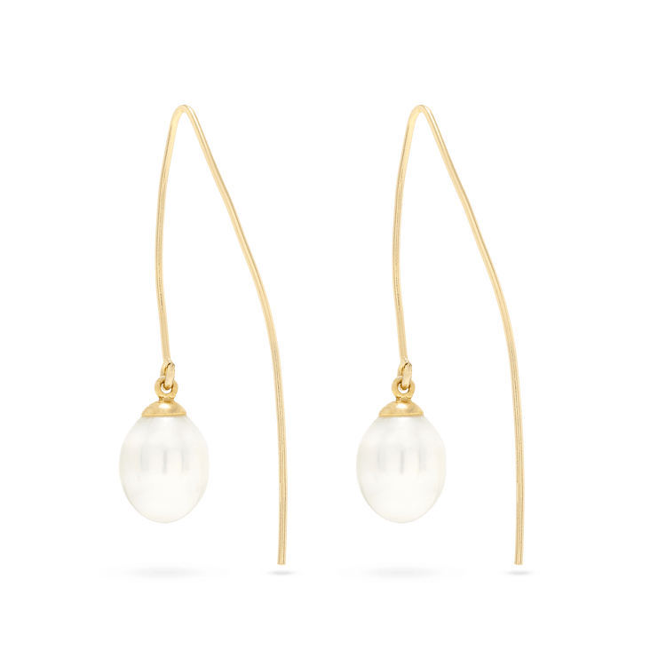 Gold Filled Elliptical Pearl Hook Earrings