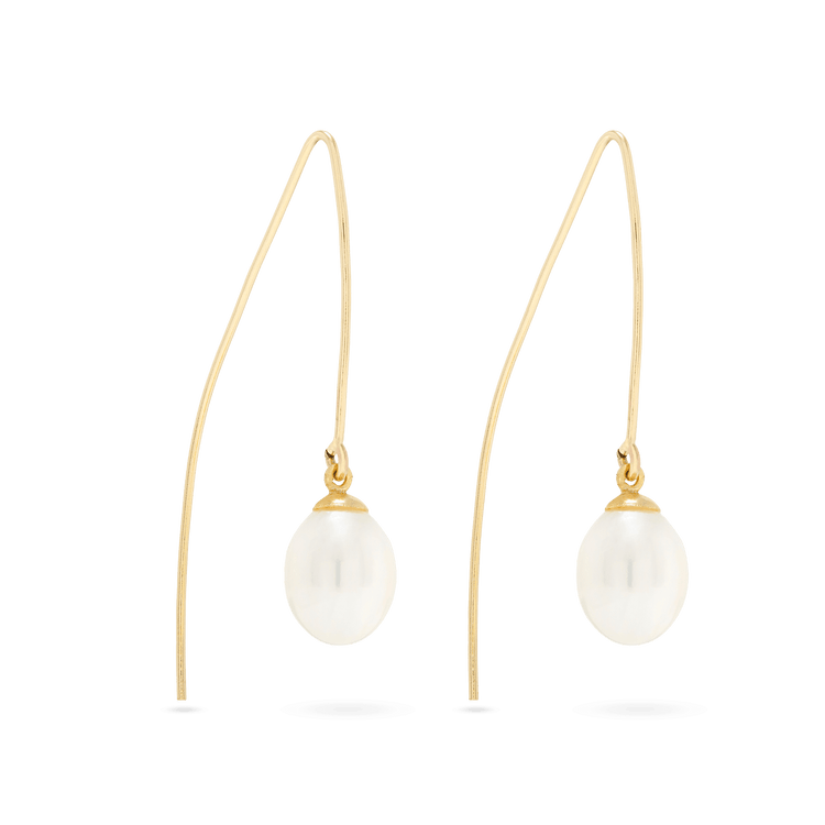 Gold Filled Elliptical Pearl Hook Earrings