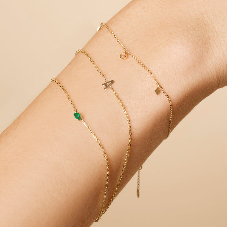Image of 10K Yellow Gold Gold Initial Bracelet with Stone and Strand Bracelets