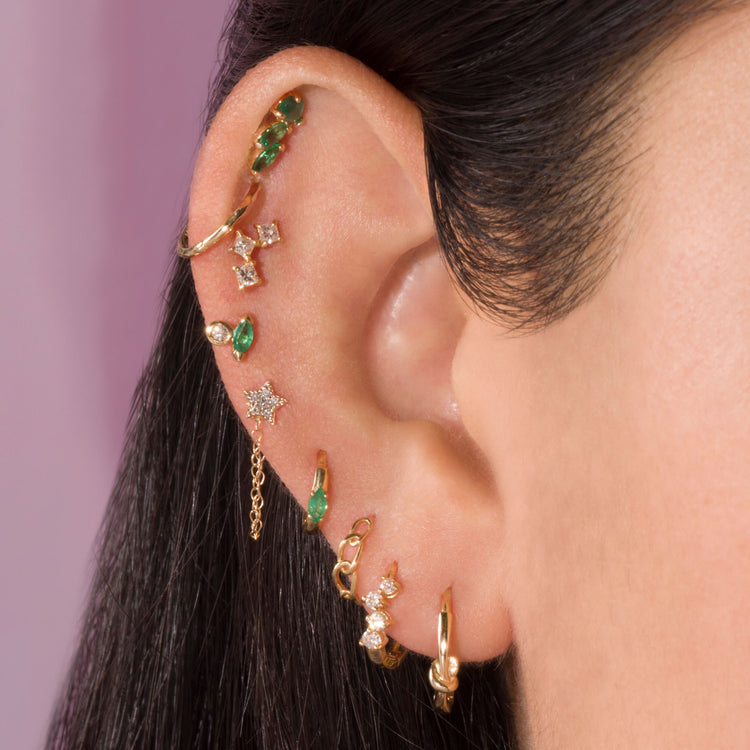 Image of 10K Yellow Gold Gold Knot Huggies with Stone and Strand Earrings