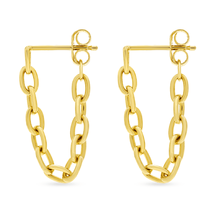 Gold Plated Front To Back Chunky Chain Earrings